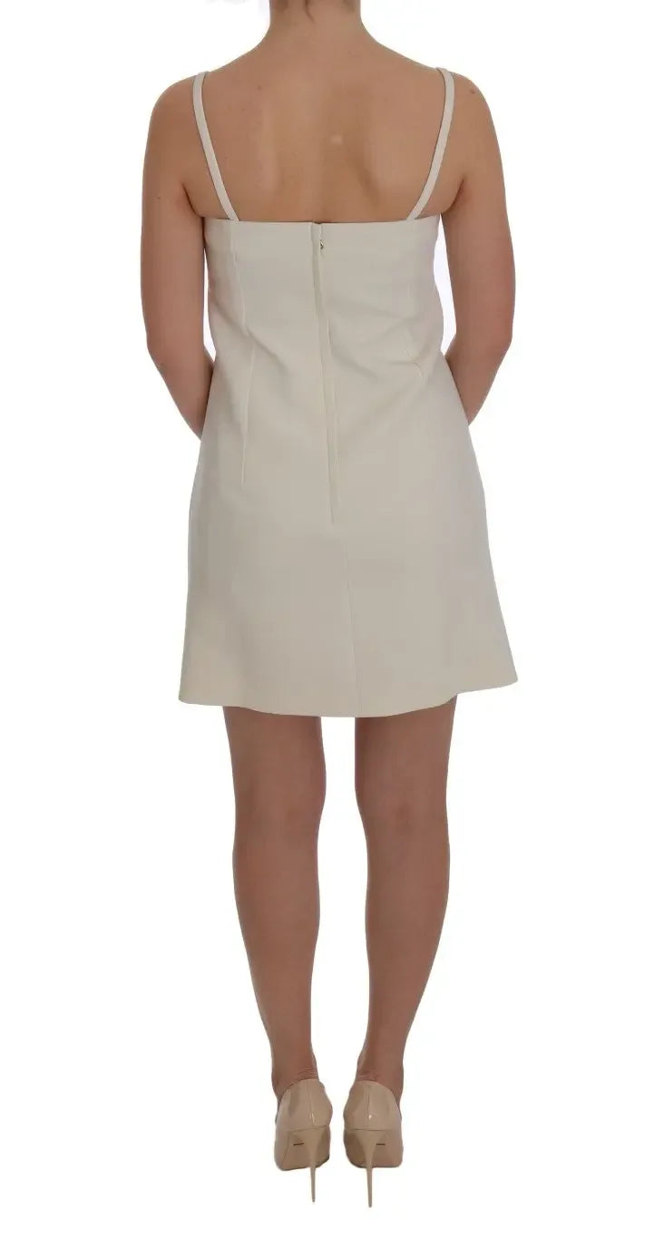Dolce & Gabbana White Wool Stretch Brooch Shift Dress - Zeiniez