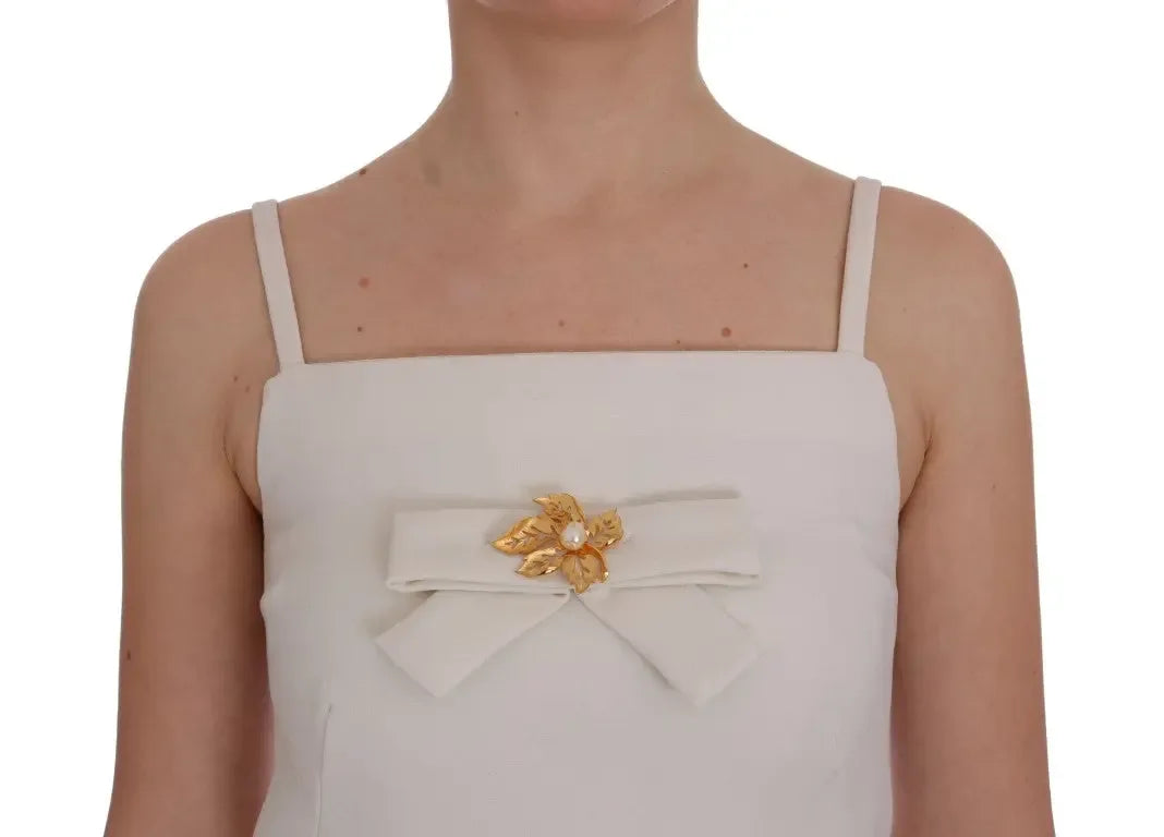 Dolce & Gabbana White Wool Stretch Brooch Shift Dress - Zeiniez