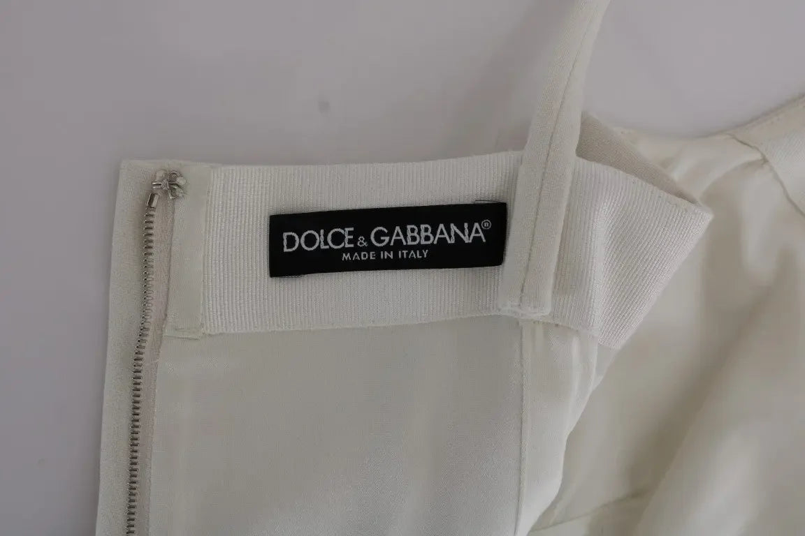 Dolce & Gabbana White Wool Stretch Brooch Shift Dress - Zeiniez