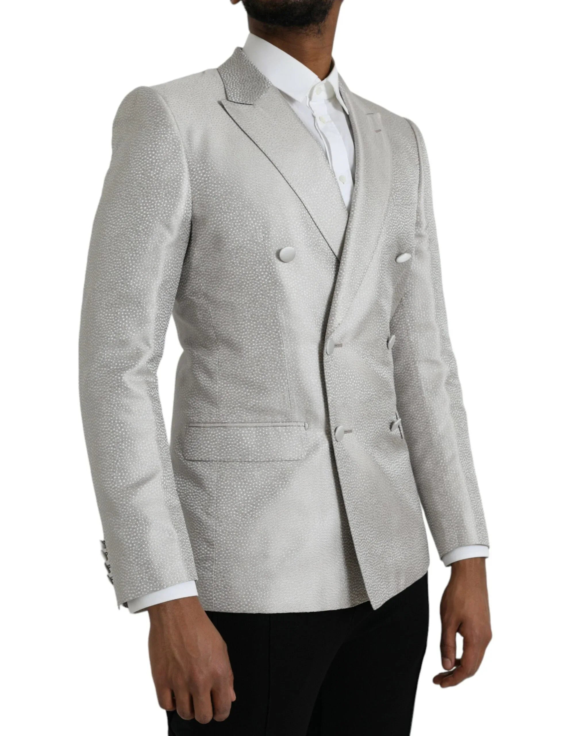 Dolce & Gabbana Off White MARTINI Double Breasted Coat Blazer - Zeiniez