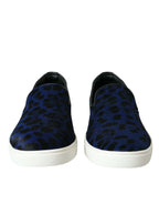 Dolce & Gabbana Blue Calfskin Hair Leopard Sneakers Shoes - Zeiniez