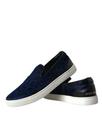 Dolce & Gabbana Blue Calfskin Hair Leopard Sneakers Shoes - Zeiniez