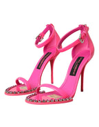 Dolce & Gabbana Pink Leather Crystal Heels Sandals Shoes - Zeiniez