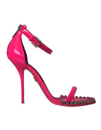 Dolce & Gabbana Pink Leather Crystal Heels Sandals Shoes - Zeiniez
