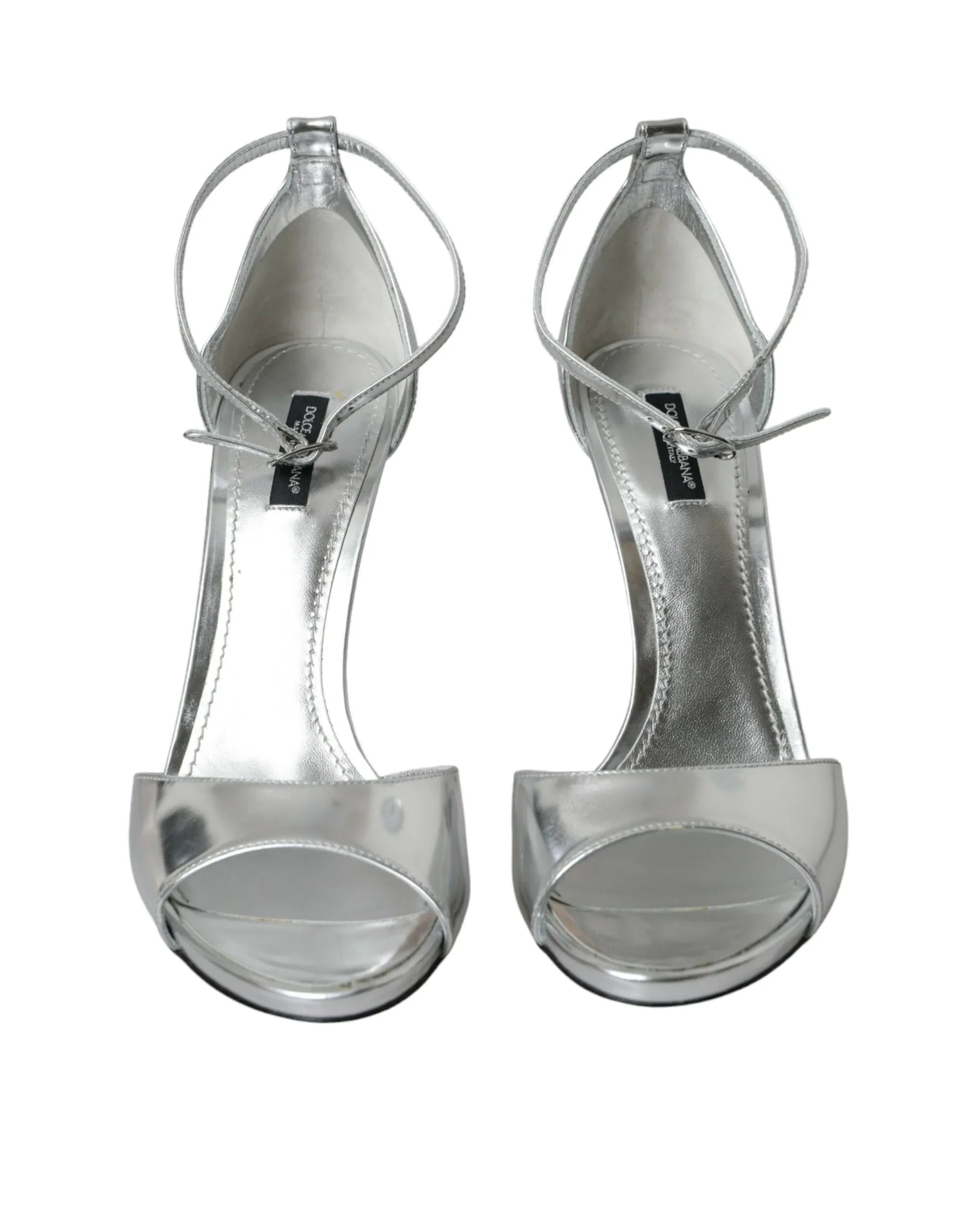 Dolce & Gabbana Silver KEIRA Leather Heels Sandals Shoes - Zeiniez