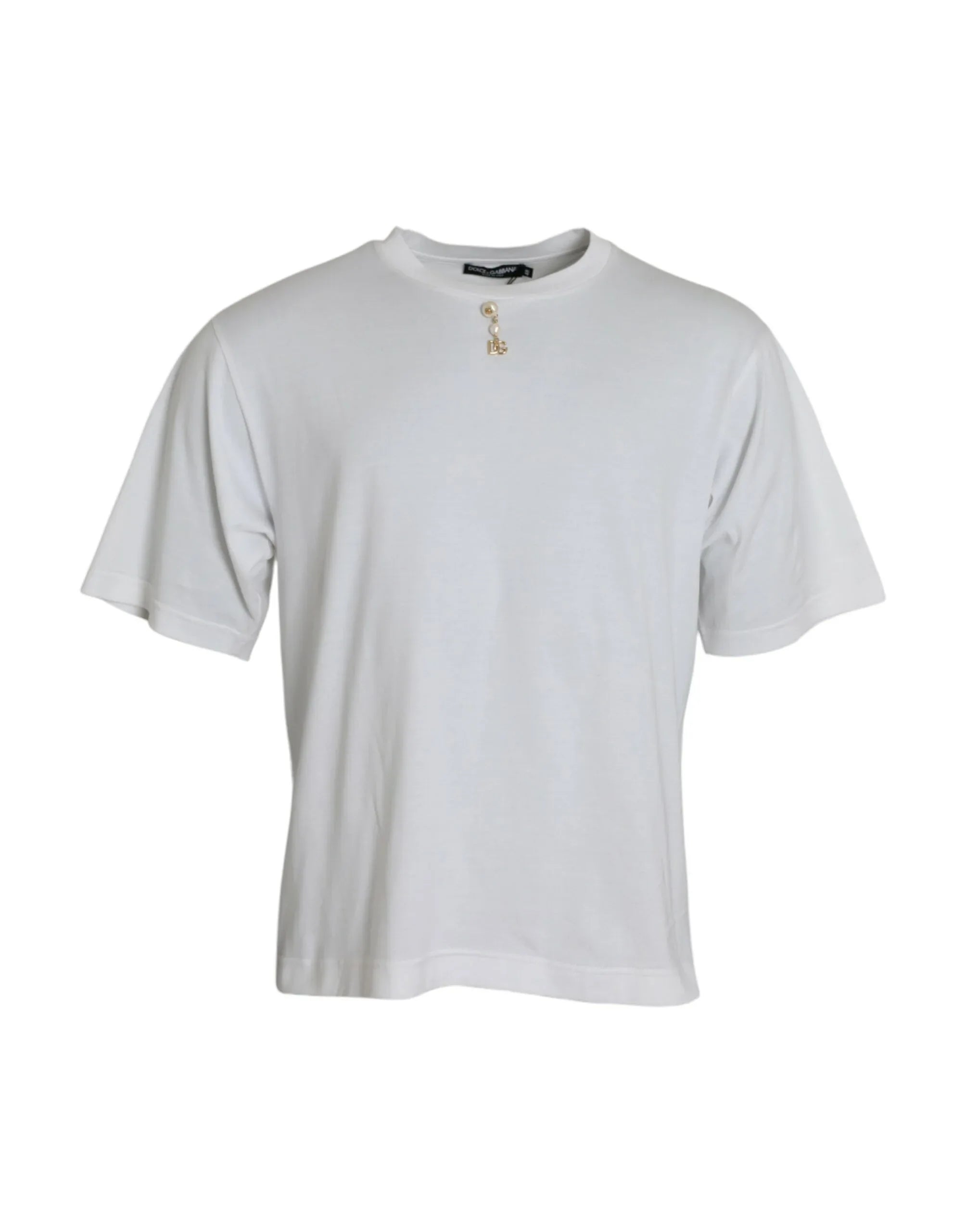 Dolce & Gabbana White Embellished Cotton Crew Neck T-shirt - Zeiniez