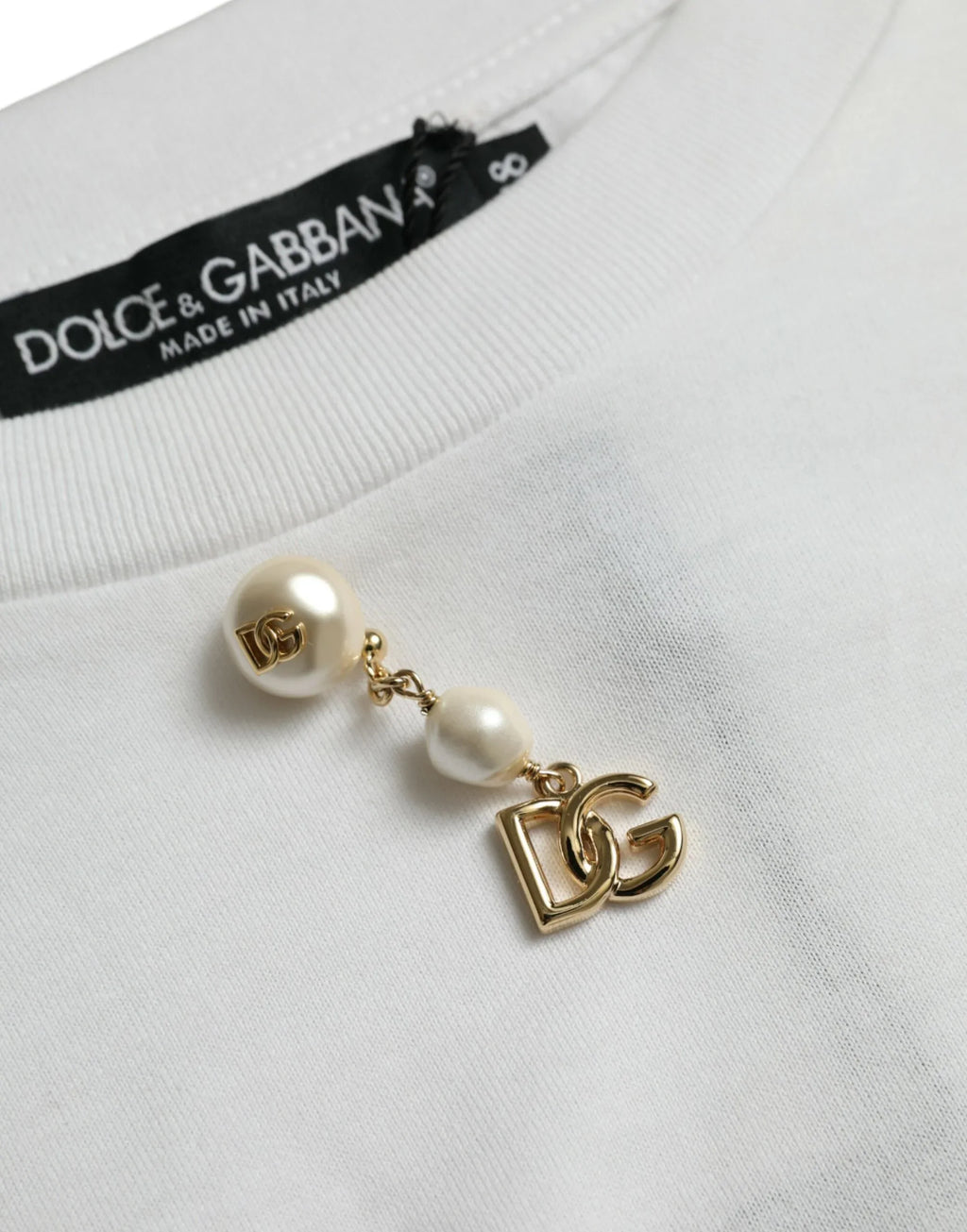 Dolce & Gabbana White Embellished Cotton Crew Neck T-shirt - Zeiniez