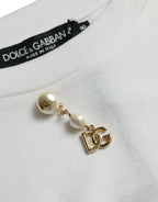 Dolce & Gabbana White Embellished Cotton Crew Neck T-shirt - Zeiniez