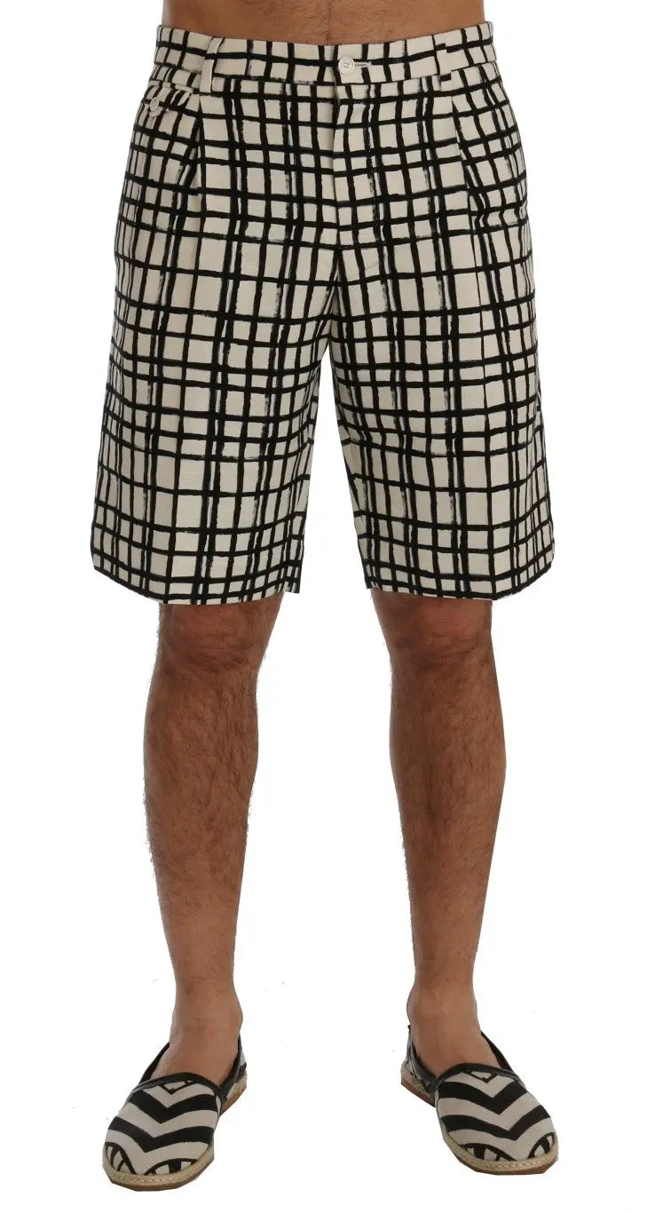 Dolce & Gabbana White Black Striped Casual Shorts - Zeiniez