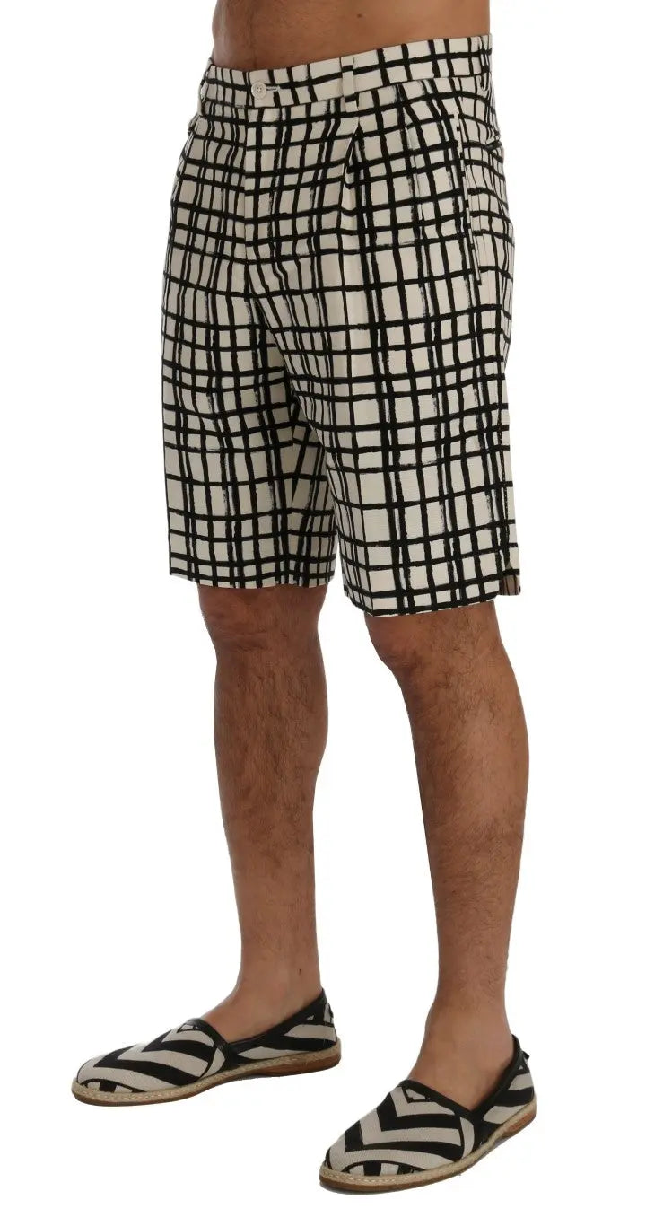 Dolce & Gabbana White Black Striped Casual Shorts - Zeiniez