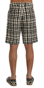 Dolce & Gabbana White Black Striped Casual Shorts - Zeiniez