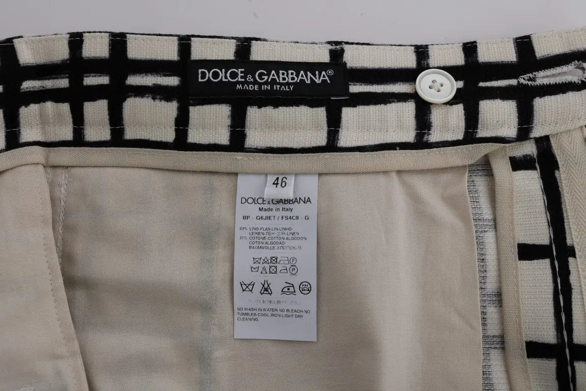 Dolce & Gabbana White Black Striped Casual Shorts - Zeiniez