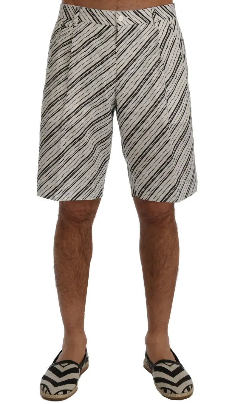 Dolce & Gabbana White Black Striped Casual Shorts - Zeiniez