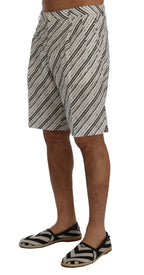 Dolce & Gabbana White Black Striped Casual Shorts - Zeiniez