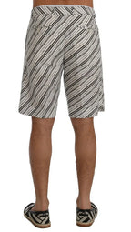 Dolce & Gabbana White Black Striped Casual Shorts - Zeiniez