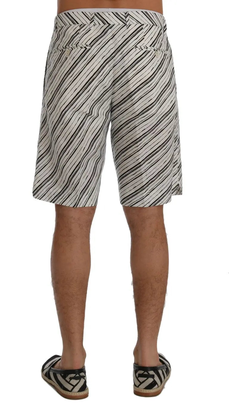 Dolce & Gabbana White Black Striped Casual Shorts - Zeiniez