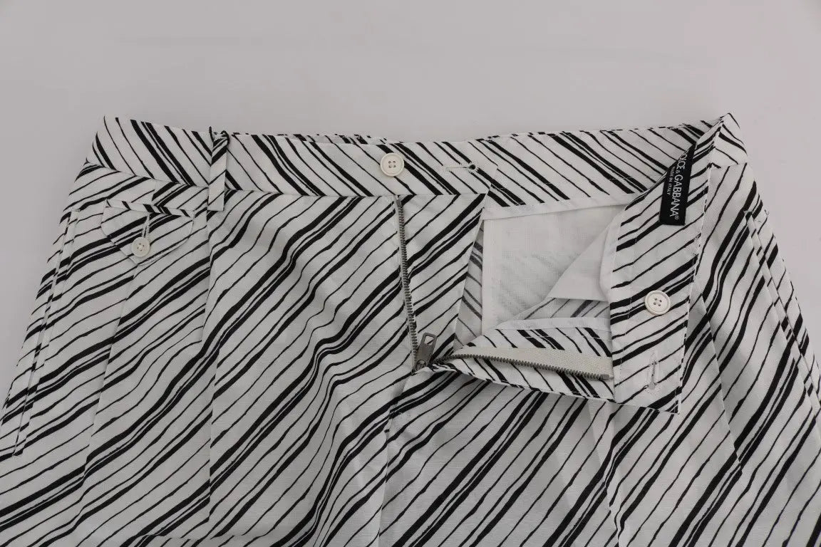 Dolce & Gabbana White Black Striped Casual Shorts - Zeiniez
