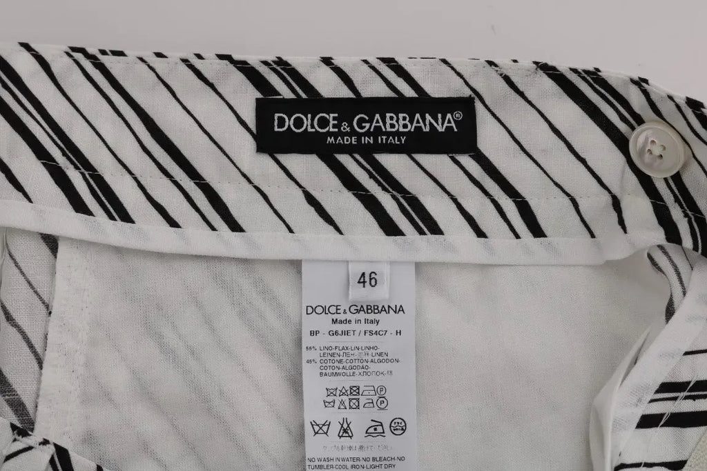 Dolce & Gabbana White Black Striped Casual Shorts - Zeiniez