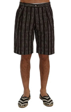 Dolce & Gabbana Bordeaux White Striped Hemp Casual Shorts - Zeiniez