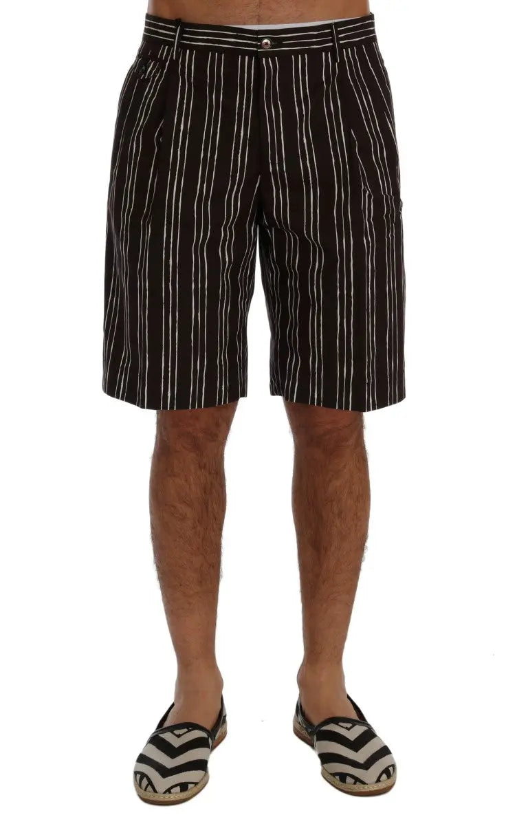 Dolce & Gabbana Bordeaux White Striped Hemp Casual Shorts - Zeiniez