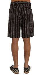 Dolce & Gabbana Bordeaux White Striped Hemp Casual Shorts - Zeiniez