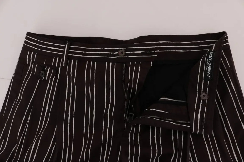 Dolce & Gabbana Bordeaux White Striped Hemp Casual Shorts - Zeiniez