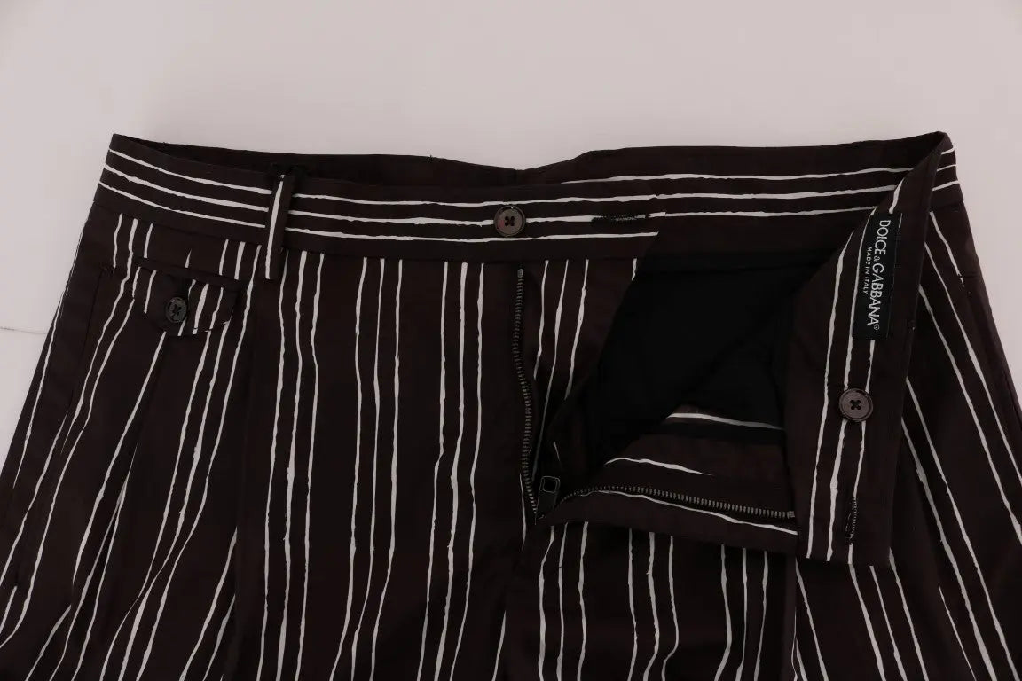 Dolce & Gabbana Bordeaux White Striped Hemp Casual Shorts - Zeiniez