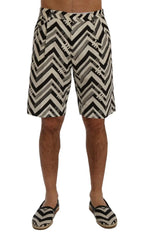Dolce & Gabbana White Black Striped Cotton Linen Shorts - Zeiniez