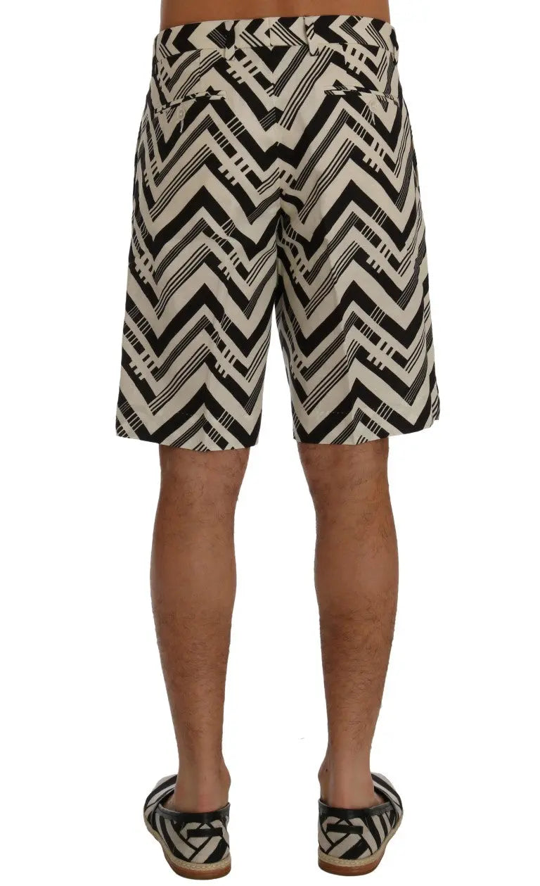 Dolce & Gabbana White Black Striped Cotton Linen Shorts - Zeiniez