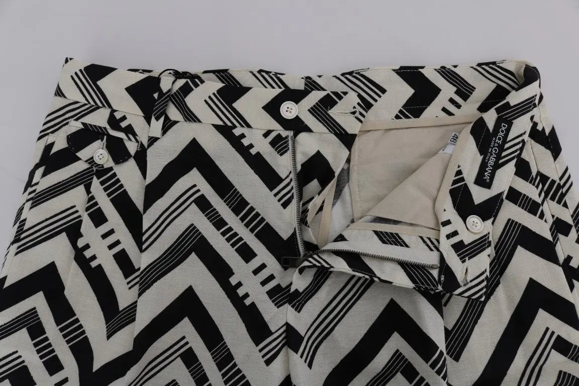 Dolce & Gabbana White Black Striped Cotton Linen Shorts - Zeiniez