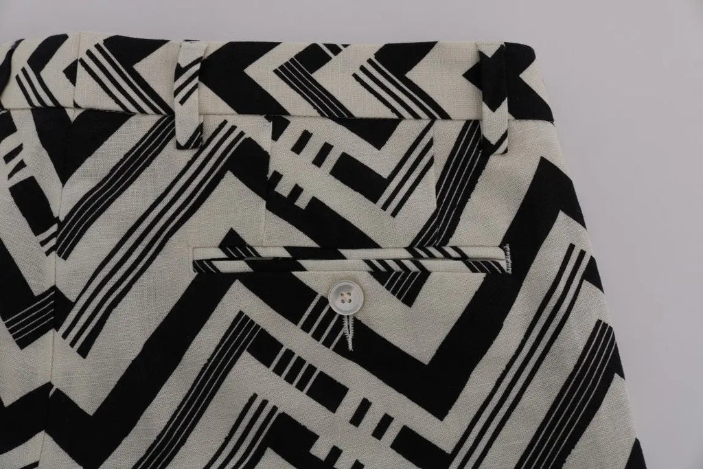 Dolce & Gabbana White Black Striped Cotton Linen Shorts - Zeiniez