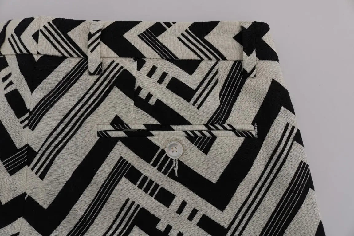 Dolce & Gabbana White Black Striped Cotton Linen Shorts - Zeiniez