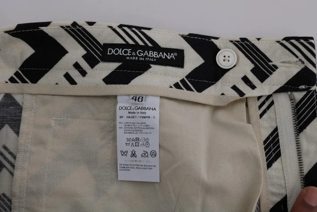 Dolce & Gabbana White Black Striped Cotton Linen Shorts - Zeiniez