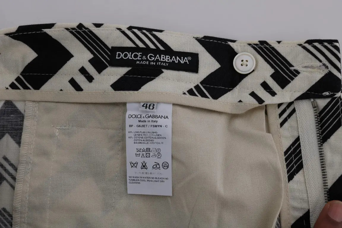 Dolce & Gabbana White Black Striped Cotton Linen Shorts - Zeiniez