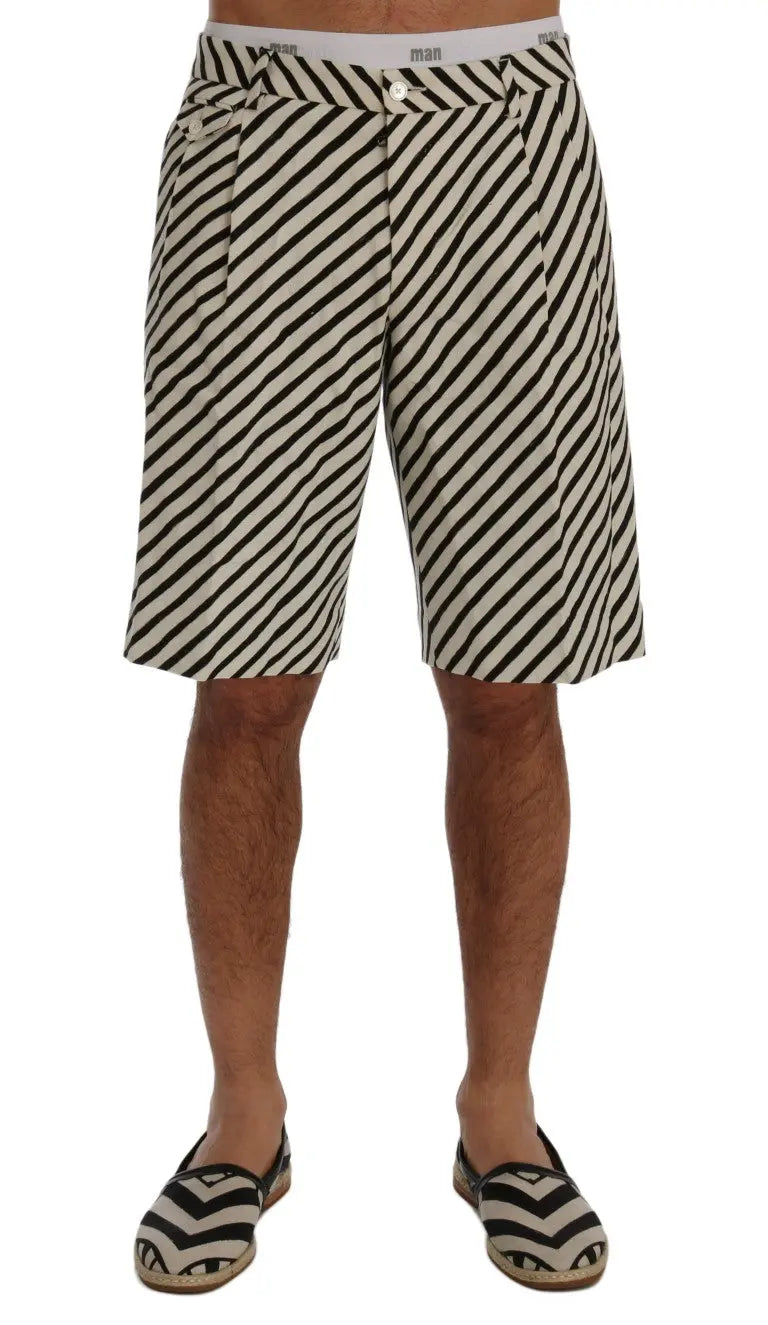 Dolce & Gabbana White Black Striped Hemp Casual Shorts - Zeiniez