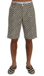 Dolce & Gabbana White Black Striped Hemp Casual Shorts - Zeiniez
