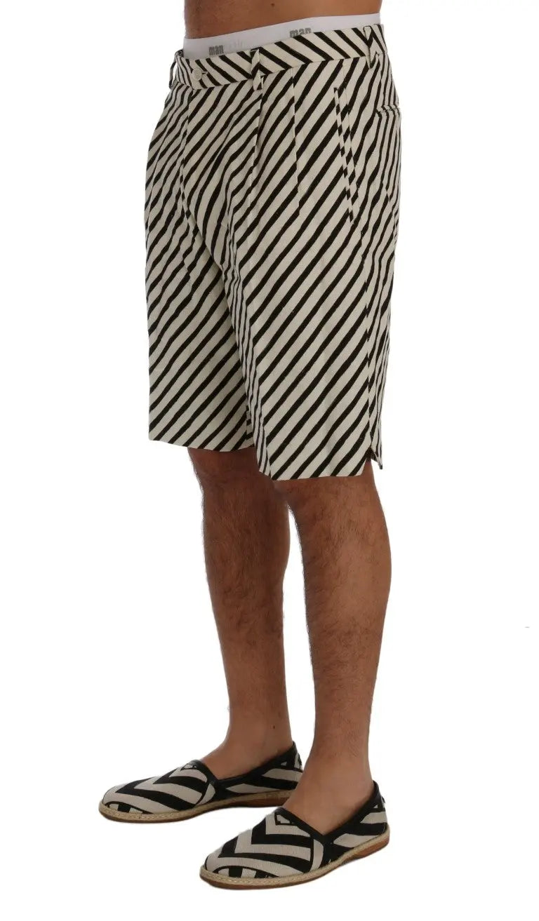 Dolce & Gabbana White Black Striped Hemp Casual Shorts - Zeiniez