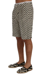 Dolce & Gabbana White Black Striped Hemp Casual Shorts - Zeiniez