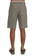 Dolce & Gabbana White Black Striped Hemp Casual Shorts - Zeiniez