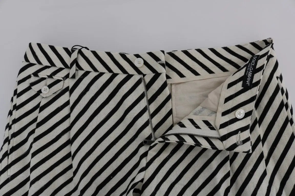 Dolce & Gabbana White Black Striped Hemp Casual Shorts - Zeiniez