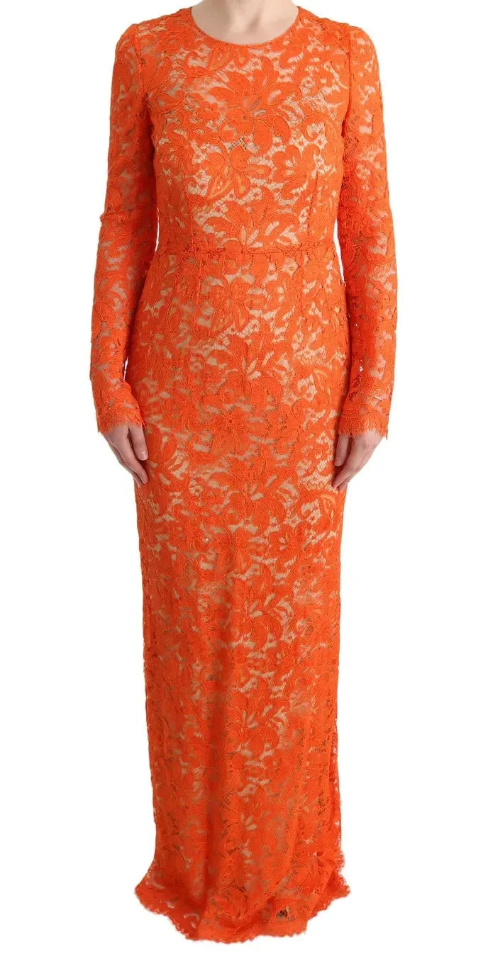 Dolce & Gabbana Orange Floral Ricamo Sheath Long Dress - Zeiniez