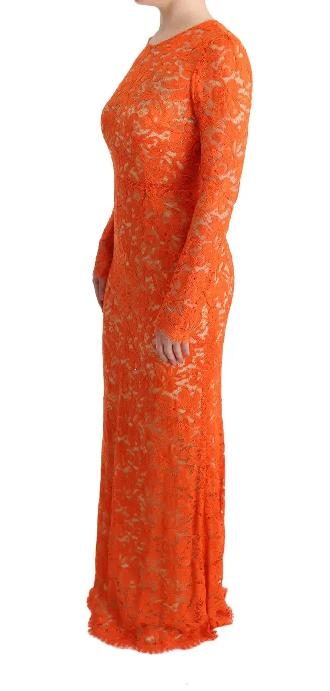 Dolce & Gabbana Orange Floral Ricamo Sheath Long Dress - Zeiniez