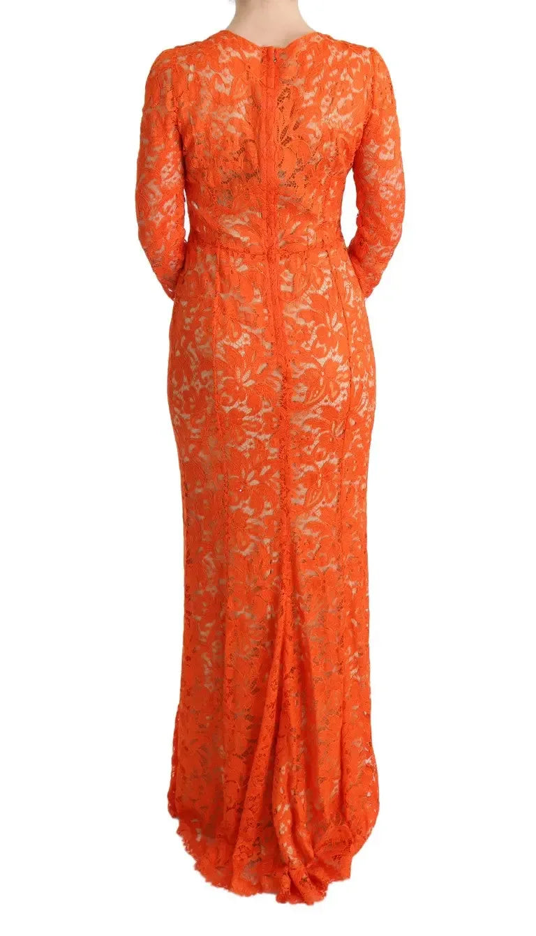 Dolce & Gabbana Orange Floral Ricamo Sheath Long Dress - Zeiniez