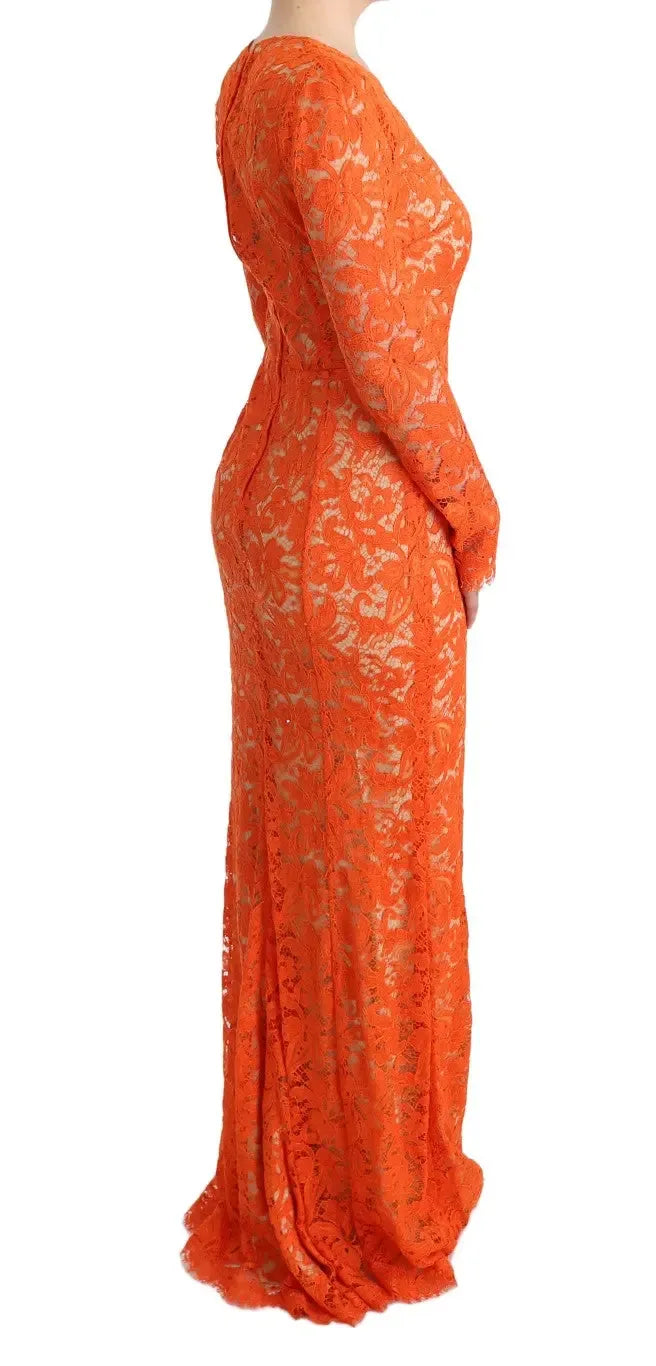 Dolce & Gabbana Orange Floral Ricamo Sheath Long Dress - Zeiniez