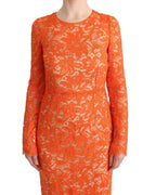 Dolce & Gabbana Orange Floral Ricamo Sheath Long Dress - Zeiniez
