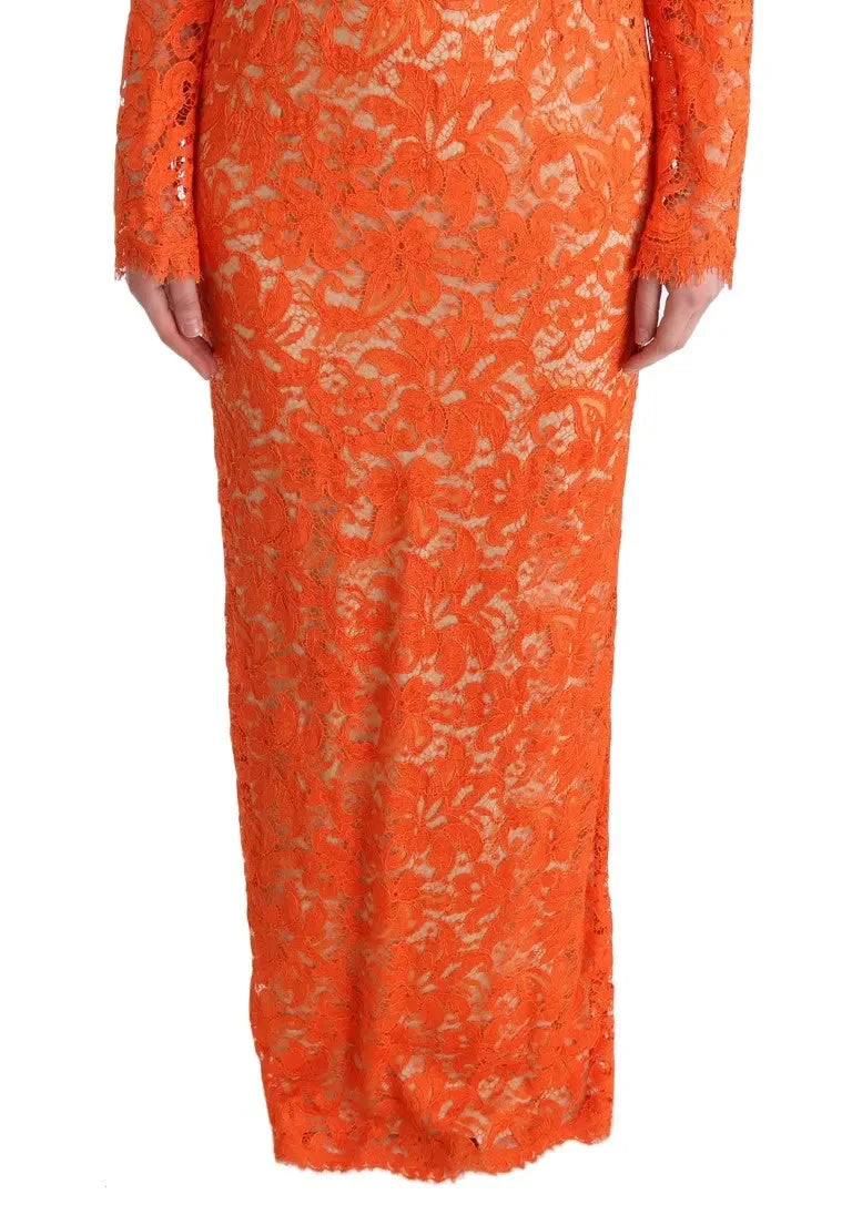 Dolce & Gabbana Orange Floral Ricamo Sheath Long Dress - Zeiniez