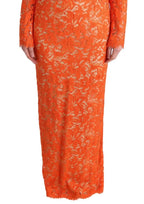 Dolce & Gabbana Orange Floral Ricamo Sheath Long Dress - Zeiniez