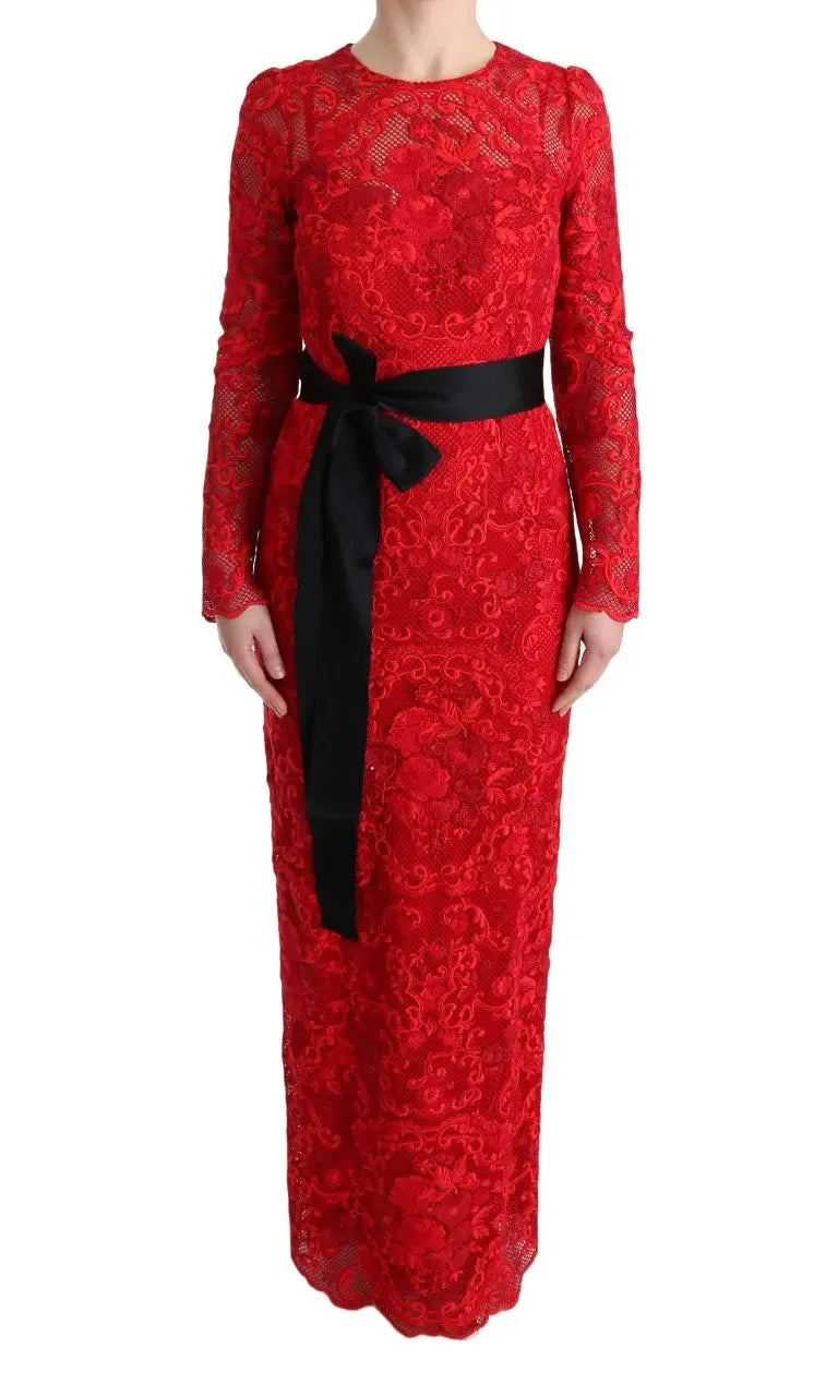 Dolce & Gabbana Red Floral Ricamo Sheath Long Dress - Zeiniez
