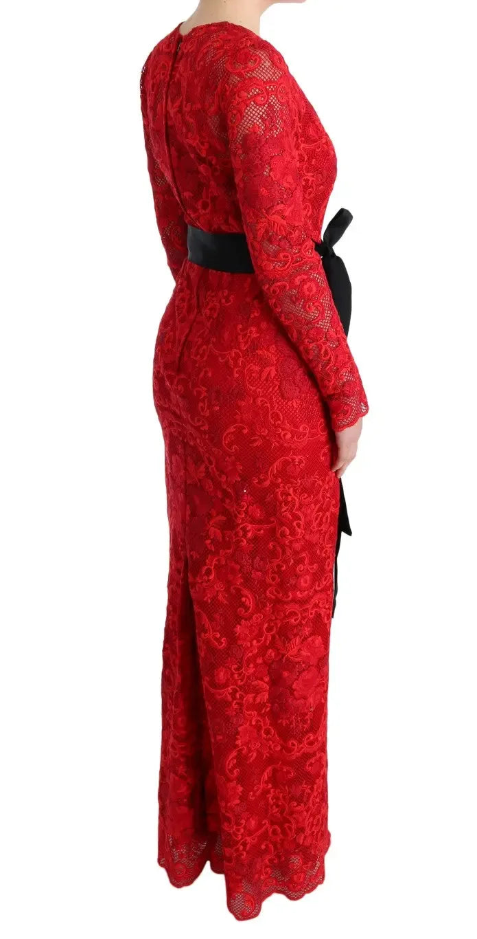 Dolce & Gabbana Red Floral Ricamo Sheath Long Dress - Zeiniez
