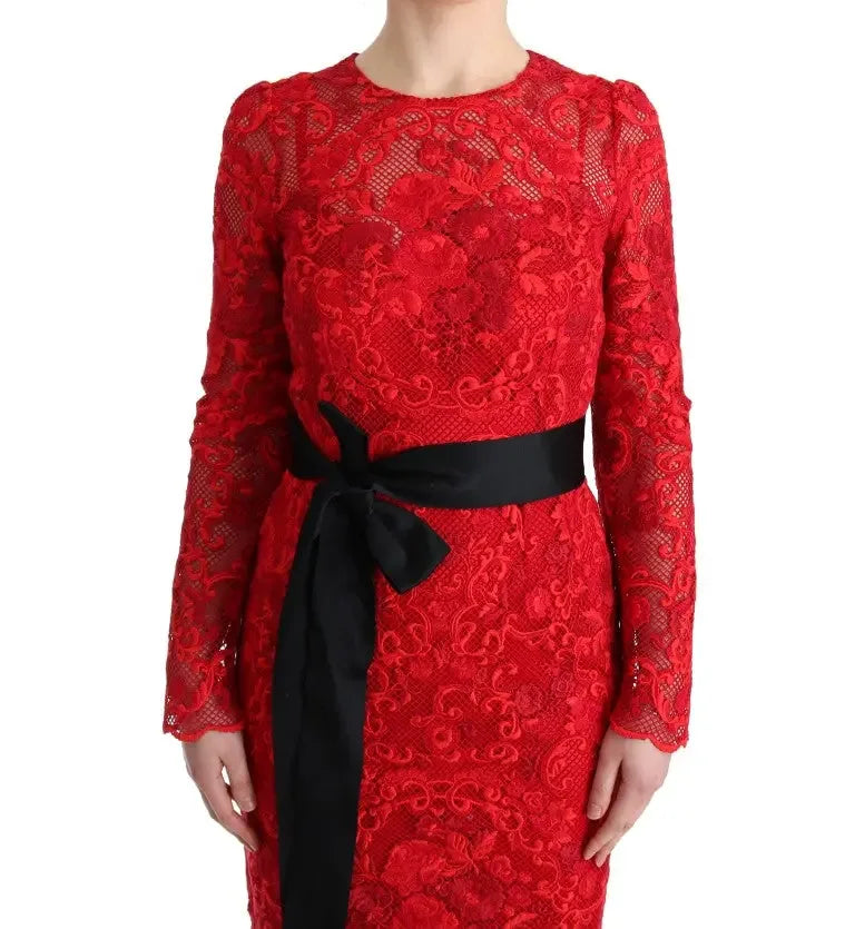 Dolce & Gabbana Red Floral Ricamo Sheath Long Dress - Zeiniez